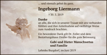 Traueranzeige von Ingeborg Liermann von Uelzen