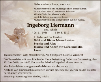 Traueranzeige von Ingeborg Liermann von Uelzen