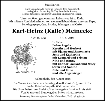 Traueranzeige von Karl-Heinz Meinecke von Uelzen