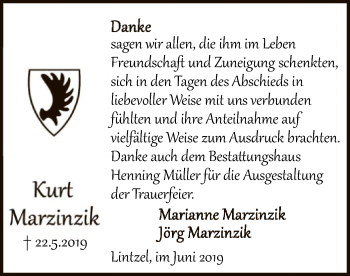 Traueranzeige von Kurt Marzinzik von Uelzen