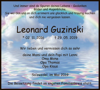 Traueranzeige von Leonard Guzinski von Uelzen