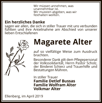 Traueranzeige von Magarete Alter von Uelzen