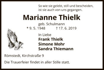 Traueranzeige von Marianne Thielk von Uelzen