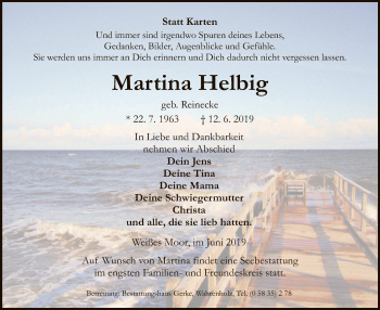 Traueranzeige von Martina Helbig von Uelzen