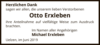 Traueranzeige von Otto Erxleben von Uelzen