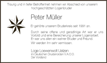 Traueranzeige von Peter Müller von Uelzen