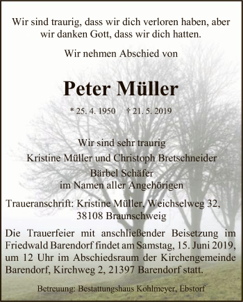 Traueranzeige von Peter Müller von Uelzen