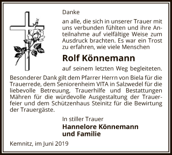 Traueranzeige von Rolf Könnemann von Uelzen