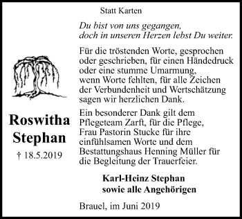 Traueranzeige von Roswitha Stephan von Uelzen