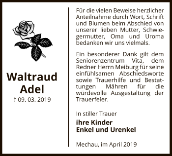 Traueranzeige von Waltraud Adel von Uelzen