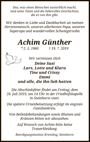 Traueranzeige von Achim Günther von Uelzen