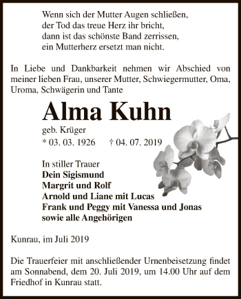 Traueranzeige von Alma Kuhn von Uelzen