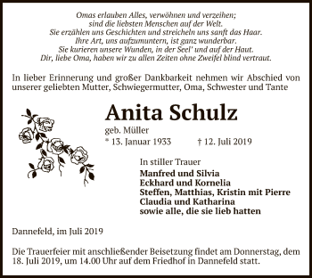 Traueranzeige von Anita Schulz von Uelzen