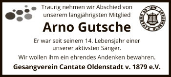 Traueranzeige von Arno Gutsche von Uelzen