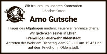 Traueranzeige von Arno Gutsche von Uelzen