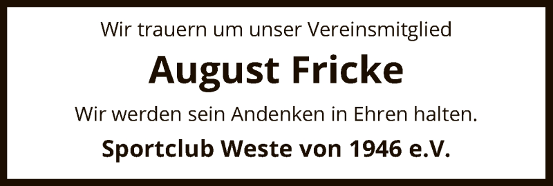  Traueranzeige für August Fricke vom 27.07.2019 aus Uelzen