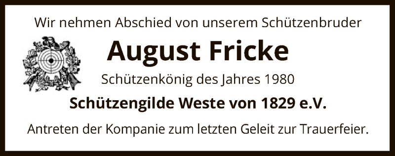  Traueranzeige für August Fricke vom 27.07.2019 aus Uelzen