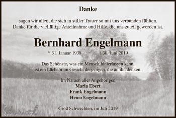 Traueranzeige von Bernhard Engelmann von Uelzen