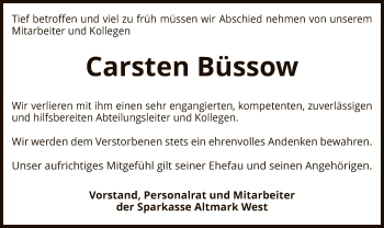 Traueranzeige von Carsten Büssow von Uelzen