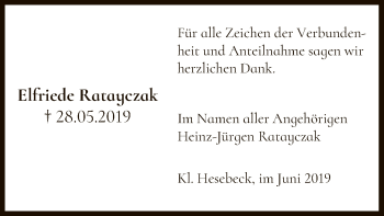 Traueranzeige von Elfriede Ratayczak von Uelzen