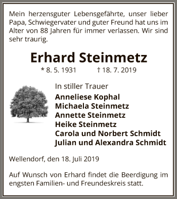 Traueranzeige von Erhard Steimetz von Uelzen