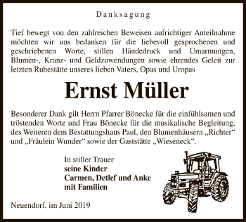 Traueranzeige von Ernst Müller von Uelzen