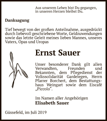 Traueranzeige von Ernst Sauer von Uelzen