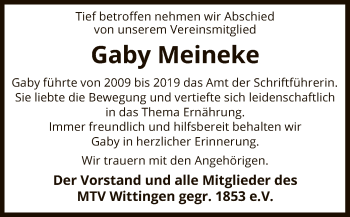 Traueranzeige von Gaby Meineke von Uelzen