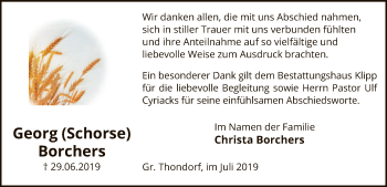Traueranzeige von Georg Borchers von Uelzen