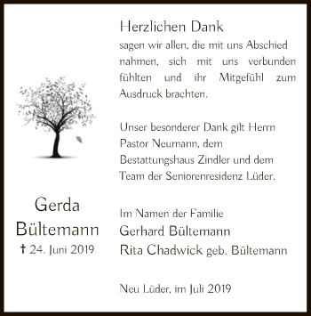 Traueranzeige von Gerda Bültemann von Uelzen