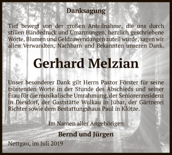 Traueranzeige von Gerhard Melzian von Uelzen