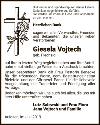 Traueranzeige von Giesela Vojtech von Uelzen