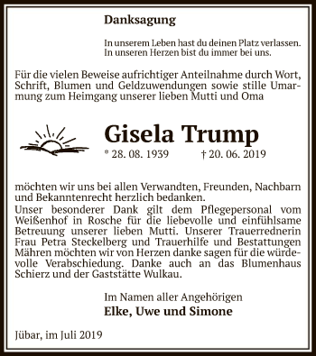 Traueranzeige von Gisela Trump von Uelzen