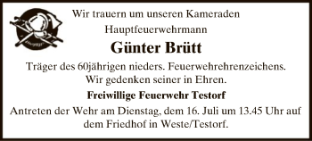 Traueranzeige von Günter Brütt von Uelzen