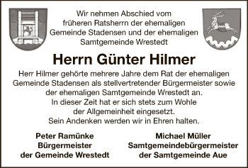 Traueranzeige von Günter Hilmer von Uelzen