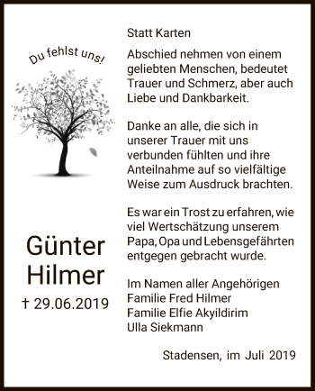 Traueranzeige von Günter Hilmer von Uelzen