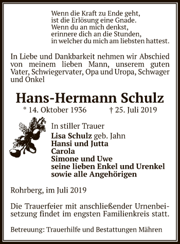 Traueranzeige von Hans-Hermann Schulz von Uelzen