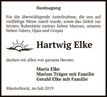 Traueranzeige von Hartwig Elke von Uelzen