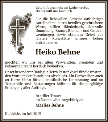 Traueranzeige von Heiko Behne von Uelzen