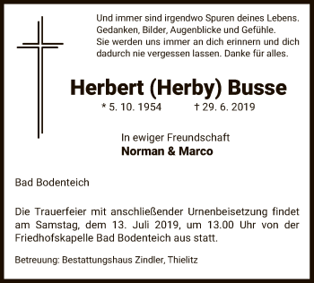 Traueranzeige von Herbert Busse von Uelzen