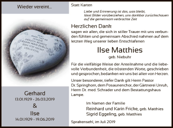 Traueranzeige von Ilse Matthies von Uelzen