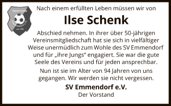 Traueranzeige von Ilse Schenk von Uelzen