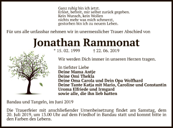 Traueranzeige von Jonathan Rammonat von Uelzen