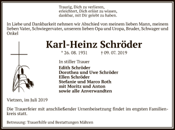 Traueranzeige von Karl-Heinz Schröder von Uelzen