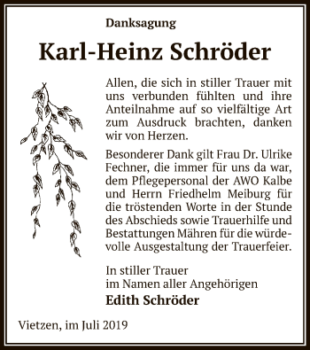 Traueranzeige von Karl-Heinz Schröder von Uelzen