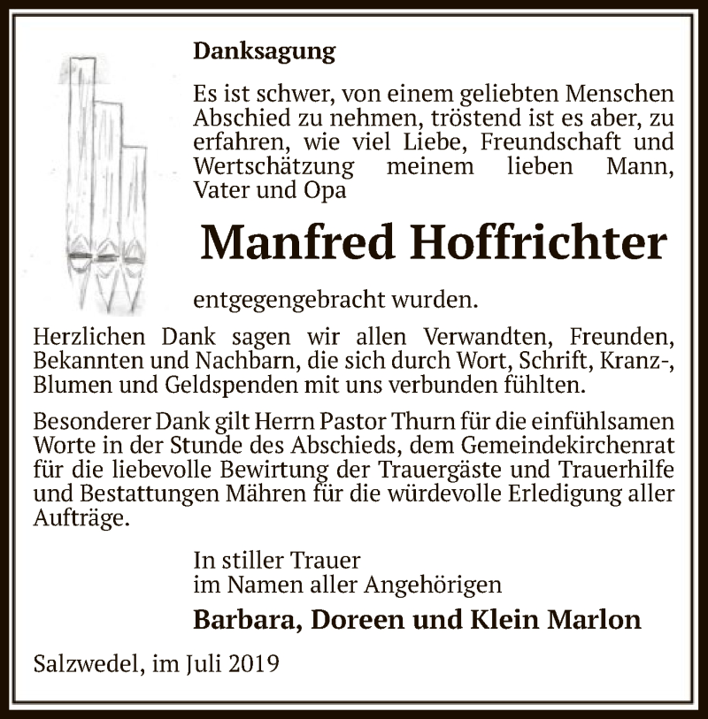  Traueranzeige für Manfred Hoffrichter vom 30.07.2019 aus Uelzen