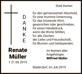 Traueranzeige von Renate Müller von Uelzen