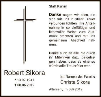 Traueranzeige von Robert Sikora von Uelzen