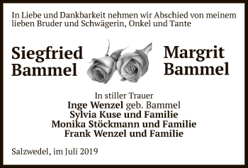 Traueranzeige von Siegfried und Margrit Bammel von Uelzen