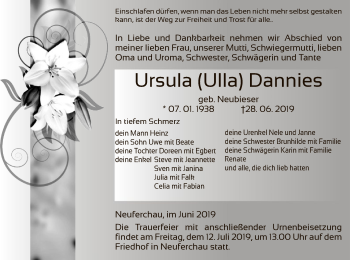 Traueranzeige von Ursula Dannies von Uelzen